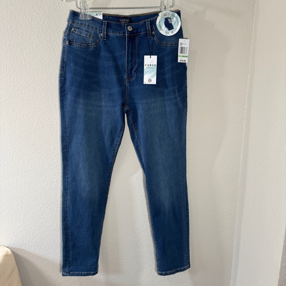 Curve Appeal Tummy Tucking Shaping Skinny Jeans Lillian Blue 8/29 Casual NWT